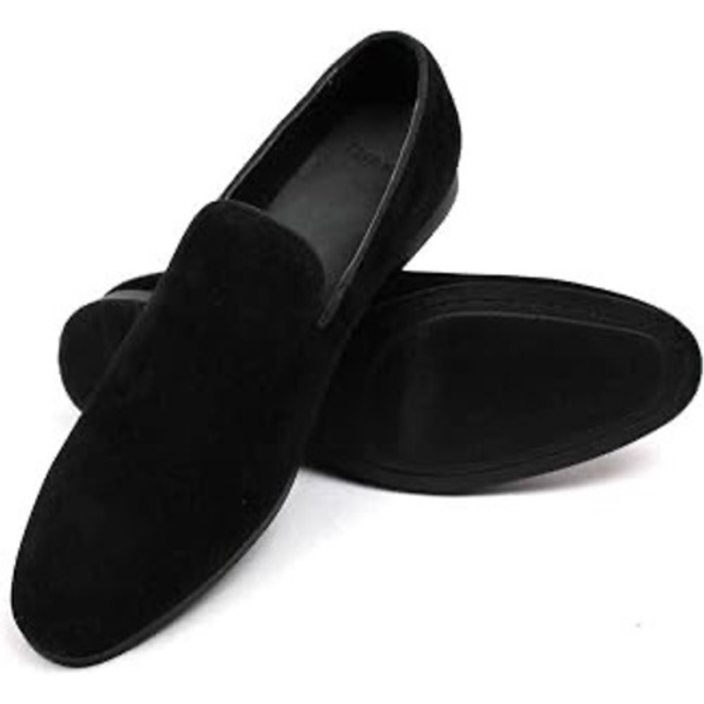 Azar Mens Black Faux Suede Loafers Slip On Dress Shoes Smoking Slippers Size 9.5